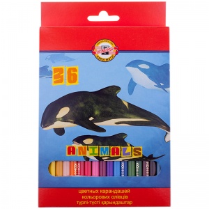 Карандаши цветные 36 цветов Koh-I-Noor Animals (L=175мм, D=6.9мм, d=2.8мм, 6гр) картонная упаковка, 4 уп. (3555036008KSRU)