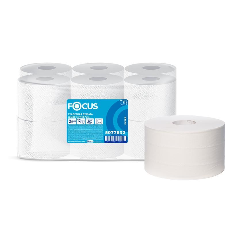 Бумага туалетная для диспенсера 2-слойная Focus Jumbo Premium, 207м, 12 рул/уп (5077832)