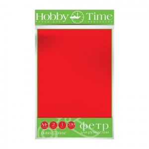 Фетр цветной для творчества Hobby Time, 4мм 530 г/кв.м, А4, 19.5х28.8см, 2 листа, красный