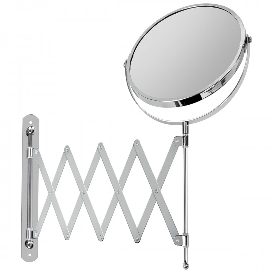 Зеркало косметическое настенное Brabix, d=17см, двусторонее, с увеличением, выдвижное (гармошка)