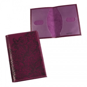 Обложка для паспорта Befler "Гипюр", натуральная кожа, тиснение, фиолетовая (O.32.-1)