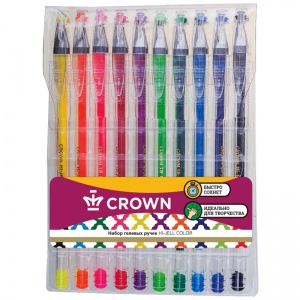 Набор гелевых ручек Crown Hi-Jell Color (0.35мм) 10шт., 15 уп. (HJR-500SET/10)