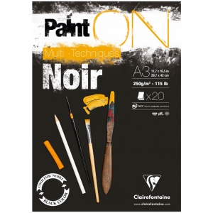 Альбом для смешанных техник А3, 20л Clairefontaine "Paint'ON Noir" (250 г/кв.м, черная, на склейке) (975170C)