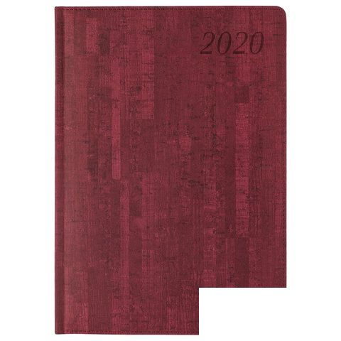 Еженедельник датированный на 2020 год А4 Brauberg Wood (64 листа) обложка кожзам &quot;благородное дерево&quot;, бордовая (129641)