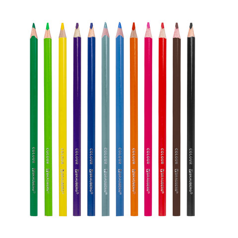 Карандаши цветные 12 цветов Brauberg Premium (L=176мм, d=3.3мм, 3гр, грифель мягкий) 6 уп. (181651)