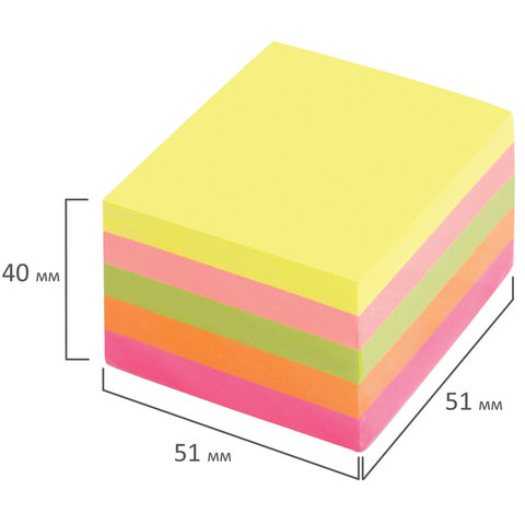 Стикеры (самоклеящийся блок) Brauberg, 51x51мм, 5 цветов неон, 400 листов (122857), 24 уп.