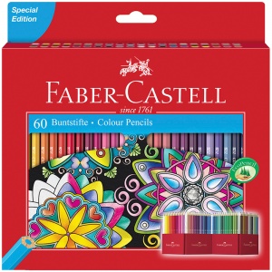 Карандаши цветные 60 цветов Faber-Castell (d=3мм, 6гр) картон. подставка, европодвес (111260)