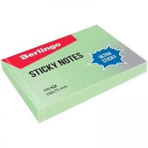 Стикеры (самоклеящийся блок) Berlingo Ultra Sticky, 100x75мм, зеленый пастель, 100 листов (LSn_39501)