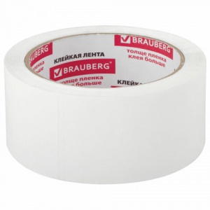 Клейкая лента (скотч) упаковочная Brauberg (48мм х 66м, 45мкм, белая) (440158)