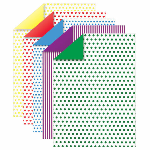 Картон цветной двусторонний Юнландия (5 листов, 5 цветов, А4, мелованный, рисунок на обороте) (111323)