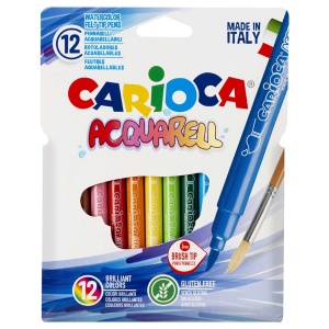 Набор фломастеров-кисточек 12 цветов Carioca Acquarell (линия 1-3мм, смываемые) картонная упаковка (42747)