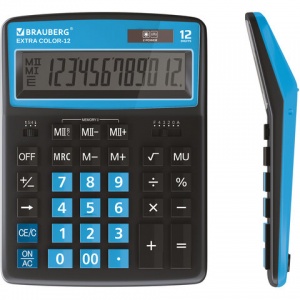 Калькулятор настольный Brauberg Extra Color-12-BKBU (12-разрядный) черно-голубой (250476)