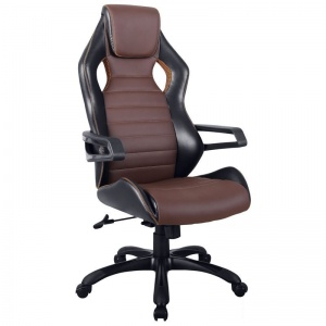 Кресло руководителя Helmi HL-S03 "Drift", экокожа черная/коричневая, ткань оранжевая, пластик (274808)