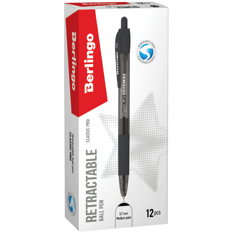 Ручка шариковая автоматическая Berlingo Classic Pro (0.32мм, черный цвет чернил, масляная основа) 12шт. (CBm_70923)