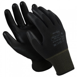 Перчатки защитные нейлоновые Manipula Specialist "Микропол", полиуретановое покрытие (облив), размер 9 (L), черные, 1 пара (TPU-12)