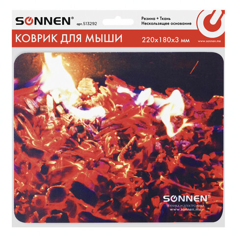 Коврик для мыши Sonnen FIRE, резина+ткань, 220х180х3мм, 5шт. (513292)