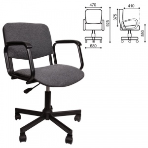 Кресло офисное КР08, ткань серая, пластик черный, с подлокотниками (КР01.00.08-102-)