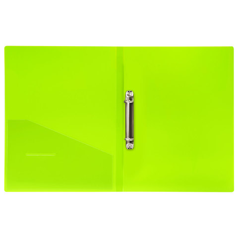 Папка на 2-х кольцах Brauberg Neon (А4, корешок 25мм, внутренний карман, до 120л.) неоновая зеленая (227456), 30шт.