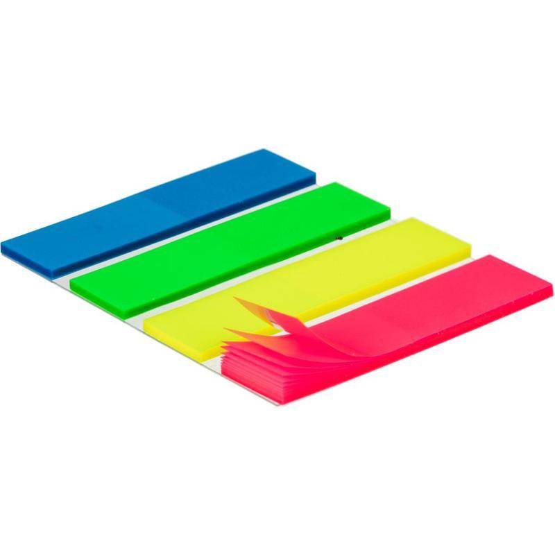 Клейкие закладки пластиковые Attache, 4 цвета неон по 25л., 12х45мм, 1 уп., 96 уп.