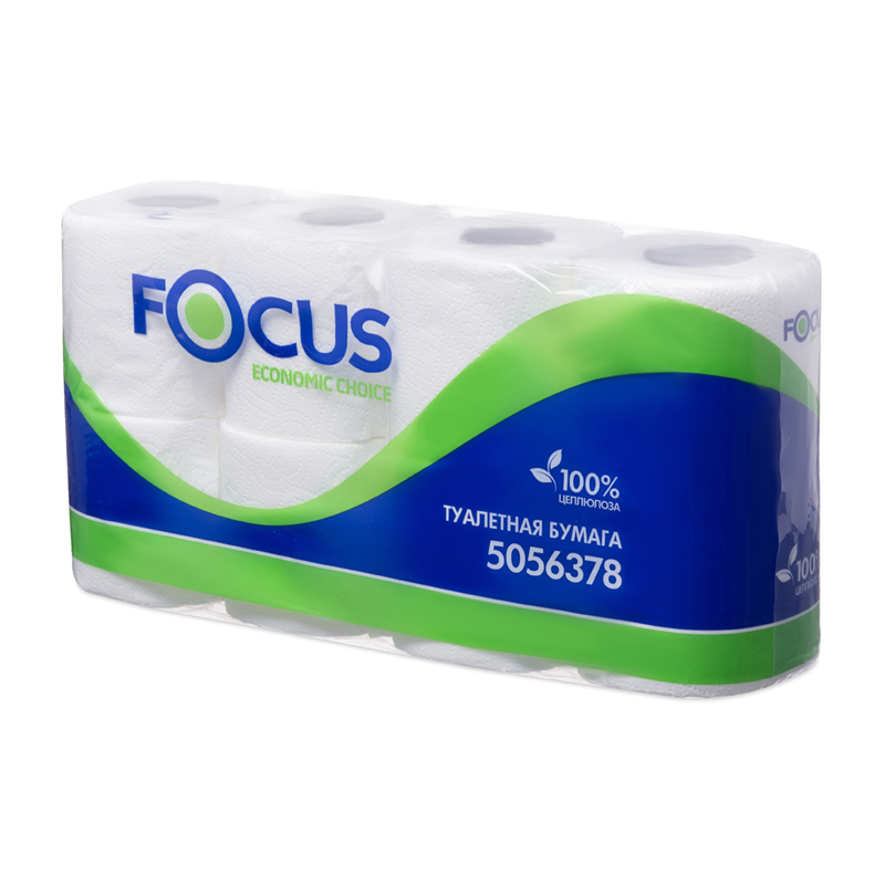 Бумага туалетная для диспенсера 2-слойная Focus Economic Choice, белая, 16.2м, 8 рул/уп (5056378)