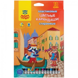 Карандаши цветные 18 цветов Мульти-Пульти "Енот в Венеции" (L=190мм, D=7мм, d=3мм, с ластиком, пластик) картон (CP_19846)
