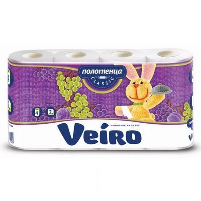 Полотенца бумажные 2-слойные Veiro Classic, рулонные, 4 рул/уп (5П24), 6 уп.