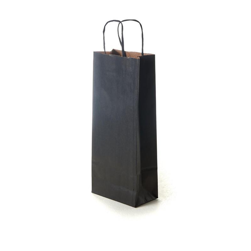 Крафт-пакет бумажный черный с кручеными ручками, 140+80x330мм, 100шт.