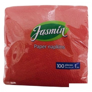 Салфетки бумажные 24x24см, 1-слойные Jasmin, красные, 100шт.