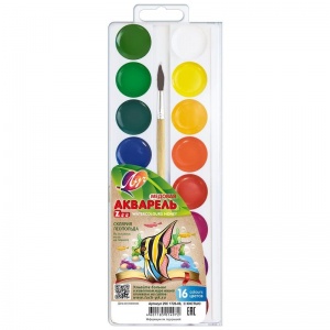 Краски акварельные медовые 16 цветов Луч "Zoo", с кистью, пластиковая коробка (29С 1726-08)