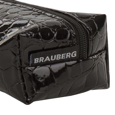Пенал-косметичка Brauberg &quot;Ultra black&quot;, кожзам &quot;под кожу крокодила&quot;, 20х6х4см (223909)