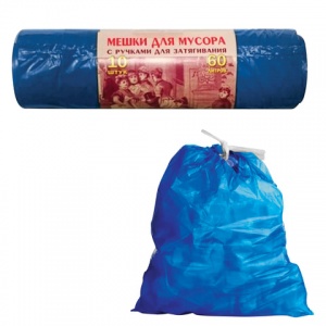 Пакеты для мусора 60л, КБ "Vitalux" (70x60см, 30мкм, синие) ПВД, 10шт. в рулоне, с завязками (503)