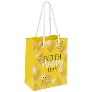Пакет подарочный 11,4x6,4x14,6см Золотая Сказка "Happy Birthday", глиттер, желтый, (608237), 12шт.