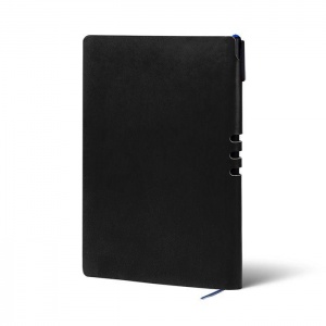 Ежедневник недатированный А5 Lorex (128 листов) обложка кожзам черный, тонир.блок, срез синий, с ручкой