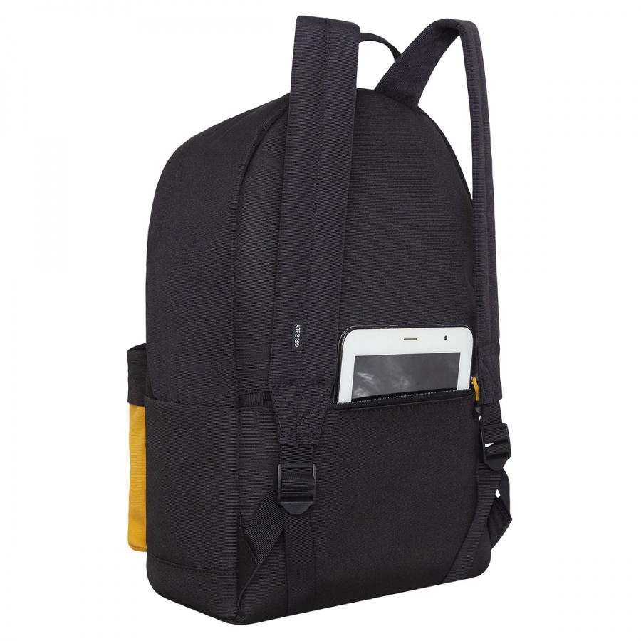 Рюкзак школьный Grizzly, 30x44x15см, 1 отделение, 4 кармана, укрепленная спинка, черный-желтый (RQL-317-3/4)