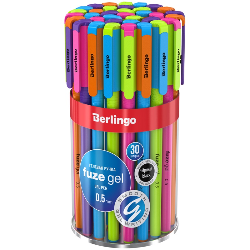 Ручка гелевая Berlingo Fuze gel (0.5мм, черный, корпус цветной) 30шт. (CGp_50017)
