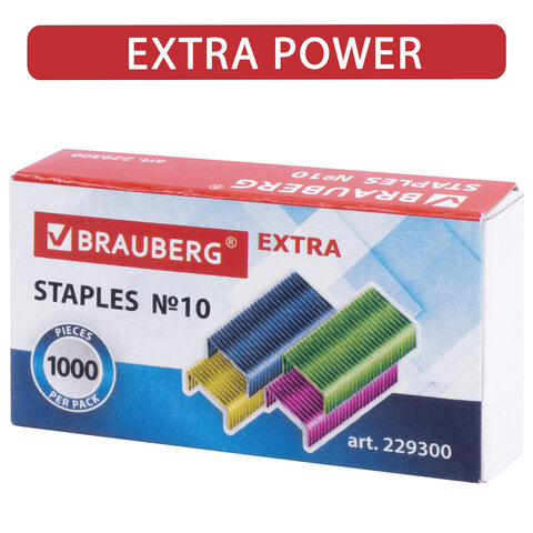 Скобы для степлеров Brauberg Extra, №10, цветные, 1000шт., 40 уп. (229300)