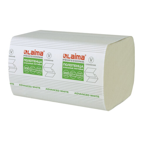 Полотенца бумажные для держателя 2-слойные Лайма H3 Advanced White, листовые V(ZZ)-сложения, 15 пачек по 200 листов (111341)