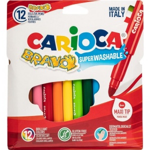 Набор фломастеров 12 цветов Carioca Bravo (линия 1-2мм, смываемые, утолщенные) картонная упаковка (42755)
