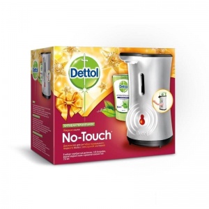Диспенсер для жидкого мыла Dettol, сенсорный 250мл, пластик серебристый + картридж "Зеленый чай и имбирь"
