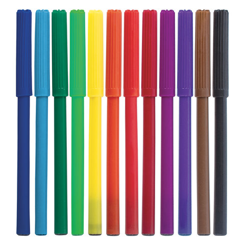 Набор фломастеров 12 цветов Пифагор (линия 1мм, вентилируемый колпачок) пластиковая упаковка (151090)