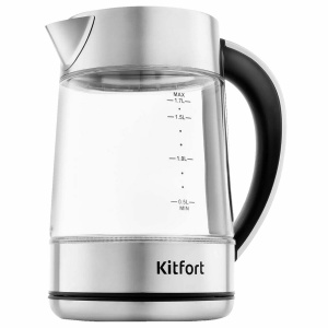 Чайник электрический Kitfort КТ-690, 2200Вт, LED дисплей, терморегулятор, стекло, серебро
