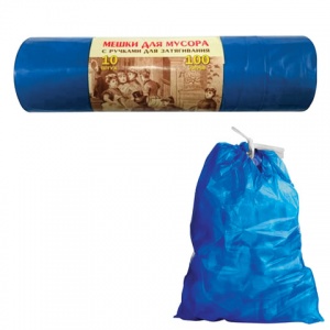 Пакеты для мусора 100л, КБ "Vitalux" (84x67см, 40мкм, синие) ПВД, 10шт. в рулоне, с завязками (510)