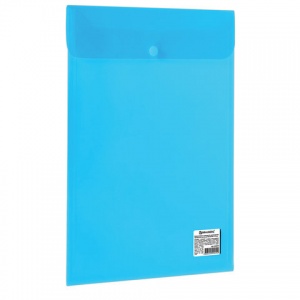 Папка-конверт на кнопке Brauberg (А4, вертикальная, до 100л., 150мкм, пластик) прозрачная синяя (224977)