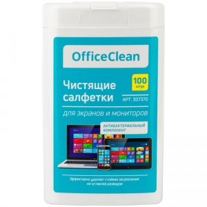 Салфетки чистящие влажные OfficeClean, для экранов и мониторов, плоская туба, 100шт. (307370), 24 уп.