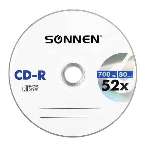 Оптический диск CD-R Sonnen 700Mb, 52x, cake box, 50шт. (512570)