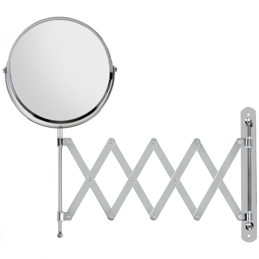 Зеркало косметическое настенное Brabix, d=17см, двусторонее, с увеличением, выдвижное (гармошка)