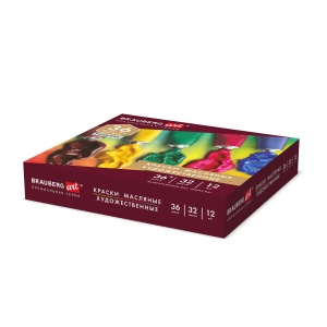 Краски масляные художественные 32 цвета Brauberg Art Premiere, в тубах 12мл, 36шт. (192008)