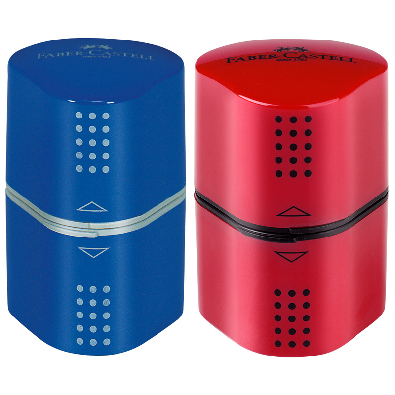 Точилка ручная пластиковая Faber-Castell Trio Grip 2001 (3 отверстия, 2 контейнера) красная/синяя, 10шт. (183801)