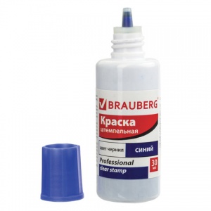 Краска штемпельная Brauberg Professional, clear stamp, 30мл, водная основа, синяя (227981), 12шт.