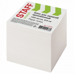 Блок-кубик для записей Staff, 80x80мм, проклеенный, 1000 листов, белый (120382)